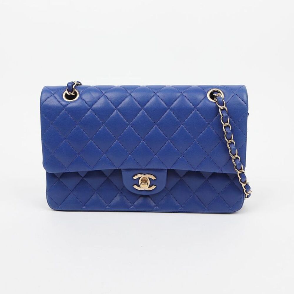 Classic Flap Medium Shoulder Bag Lambskin Gold Blue